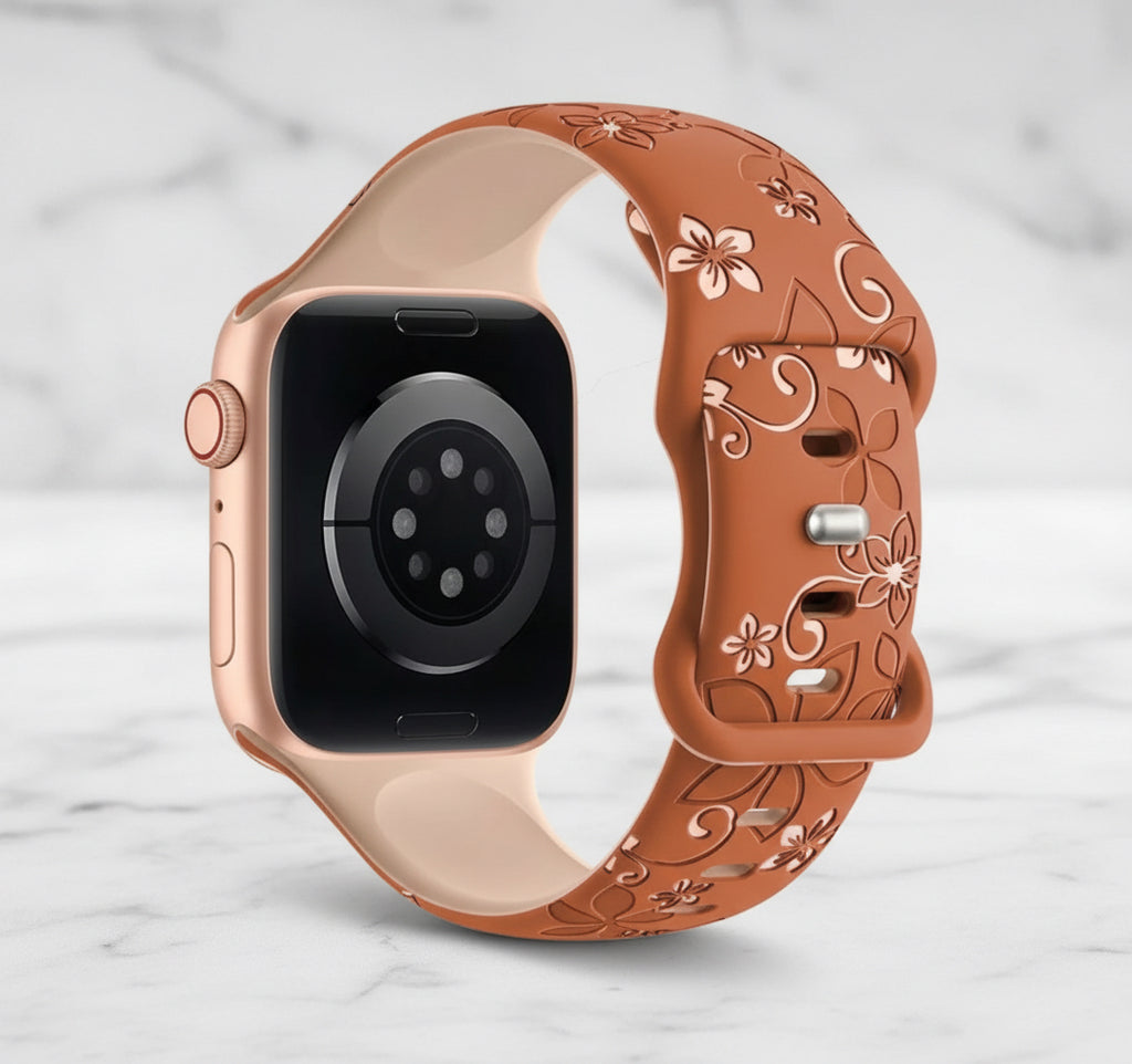 Two-Tone Laser Flower Engraved Silicone Watch Strap