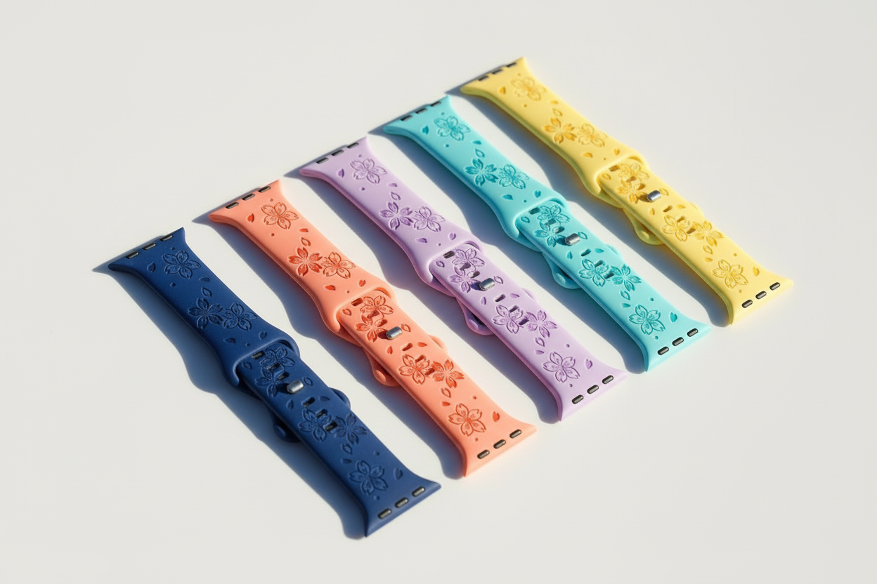 Two-Tone Laser Flower Engraved - Silicone Watch Band Strap