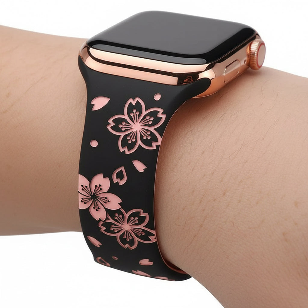 Two-Tone Laser Flower Engraved Silicone Watch Strap