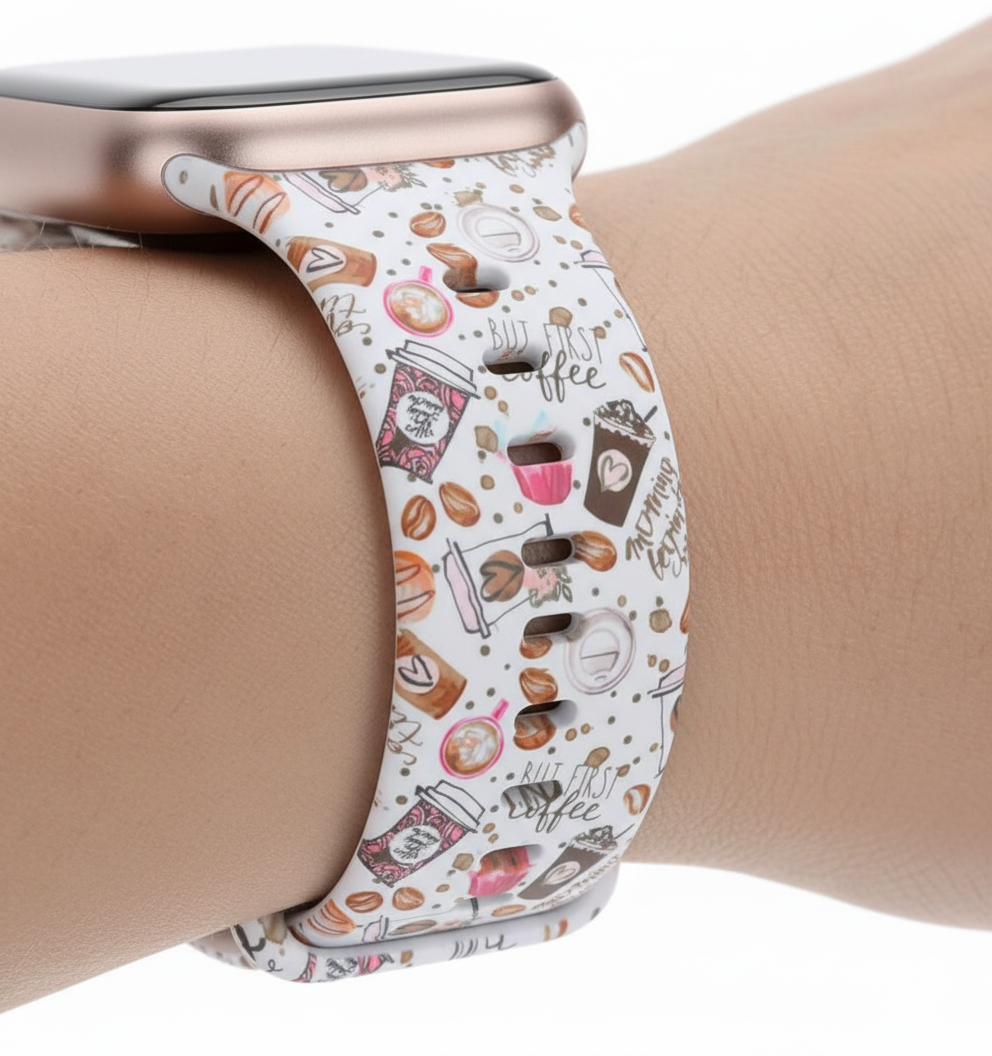 Coffee-Themed Silicone Watch Strap