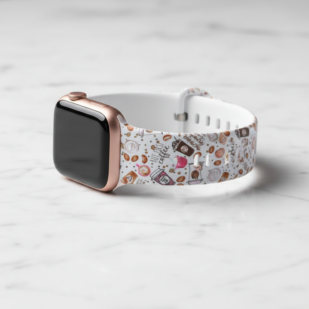 Coffee-Themed Silicone Watch Strap