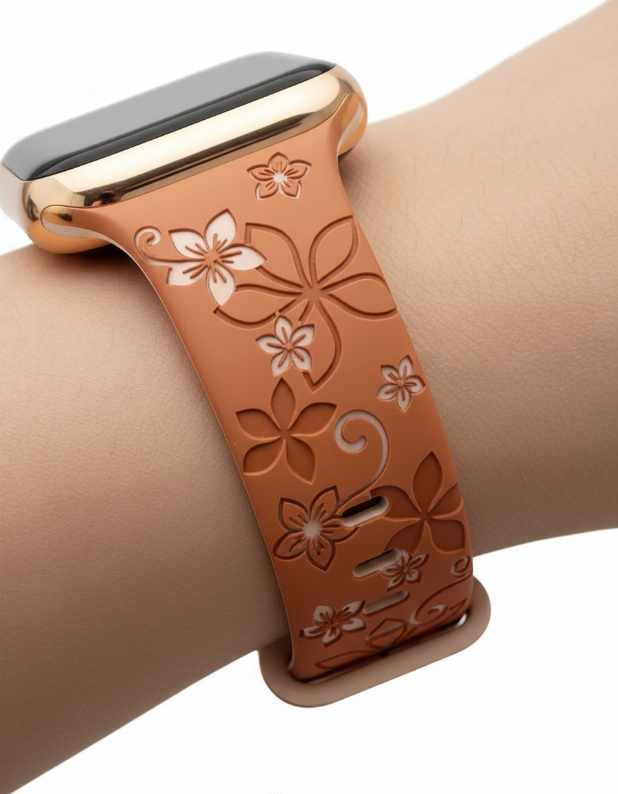 Two-Tone Laser Flower Engraved Silicone Watch Strap