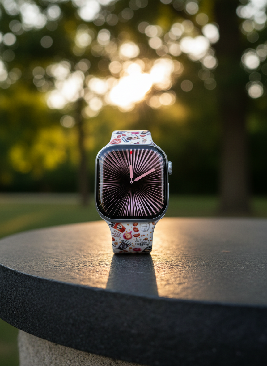 Coffee-Themed Silicone Watch Strap
