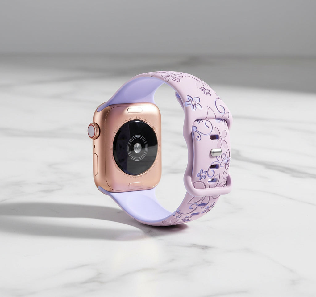 Two-Tone Laser Flower Engraved Silicone Watch Strap