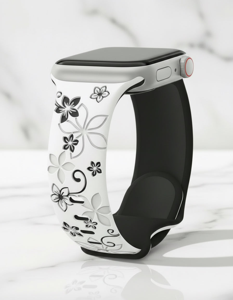 Two-Tone Laser Flower Engraved Silicone Watch Strap