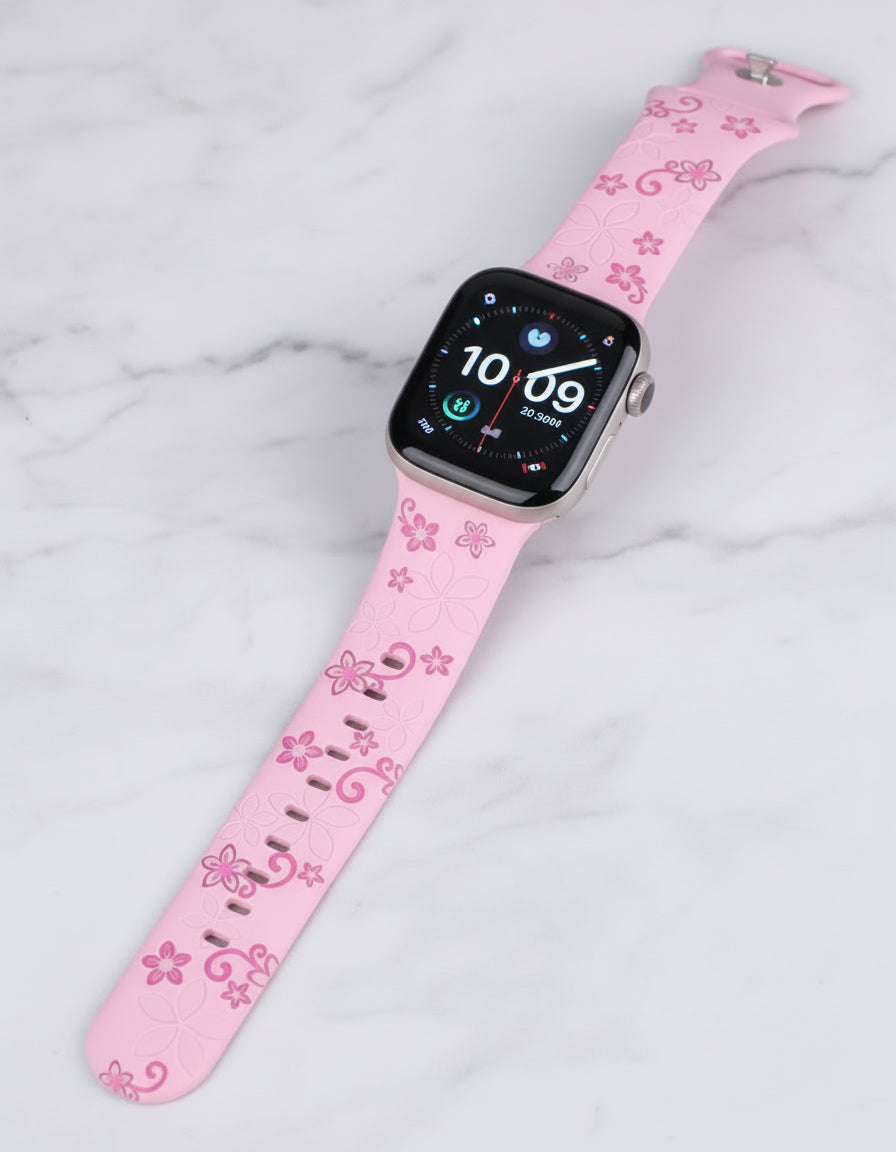 Two-Tone Laser Flower Engraved Silicone Watch Strap