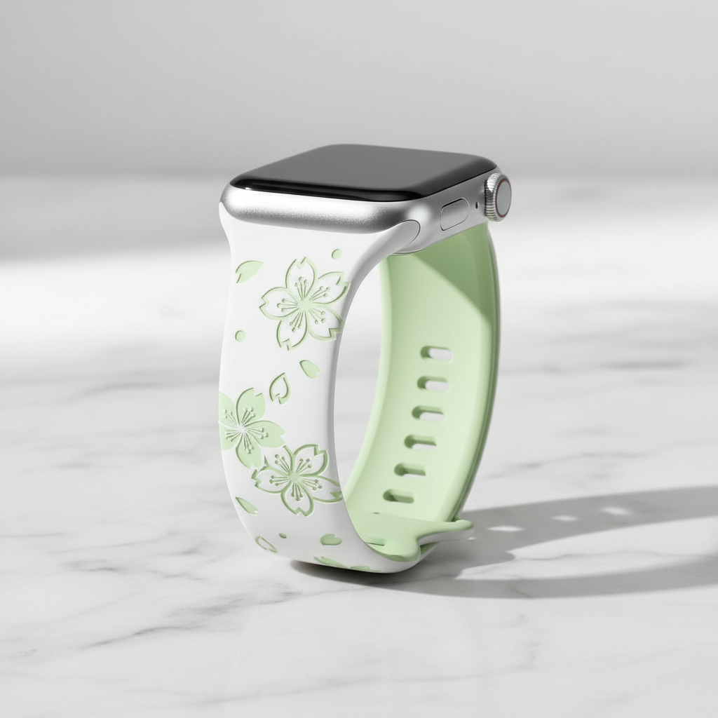 Two-Tone Laser Flower Engraved Silicone Watch Strap