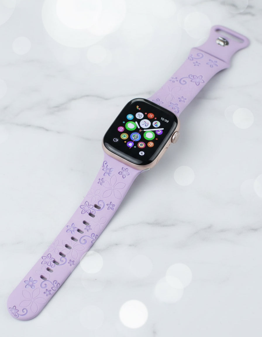 Two-Tone Laser Flower Engraved Silicone Watch Strap