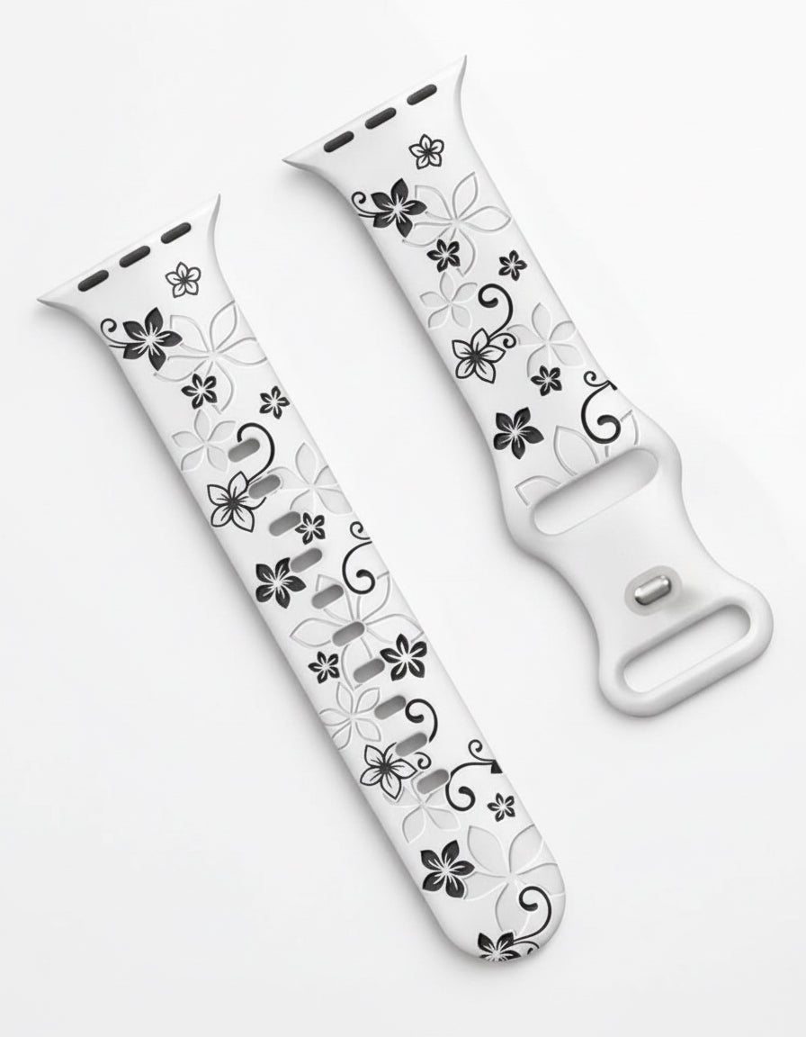 Two-Tone Laser Flower Engraved Silicone Watch Strap