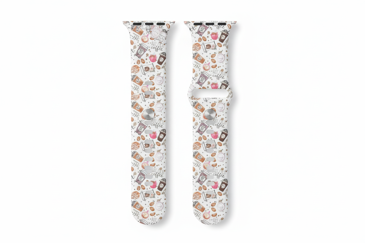 Coffee-Themed Silicone Watch Strap