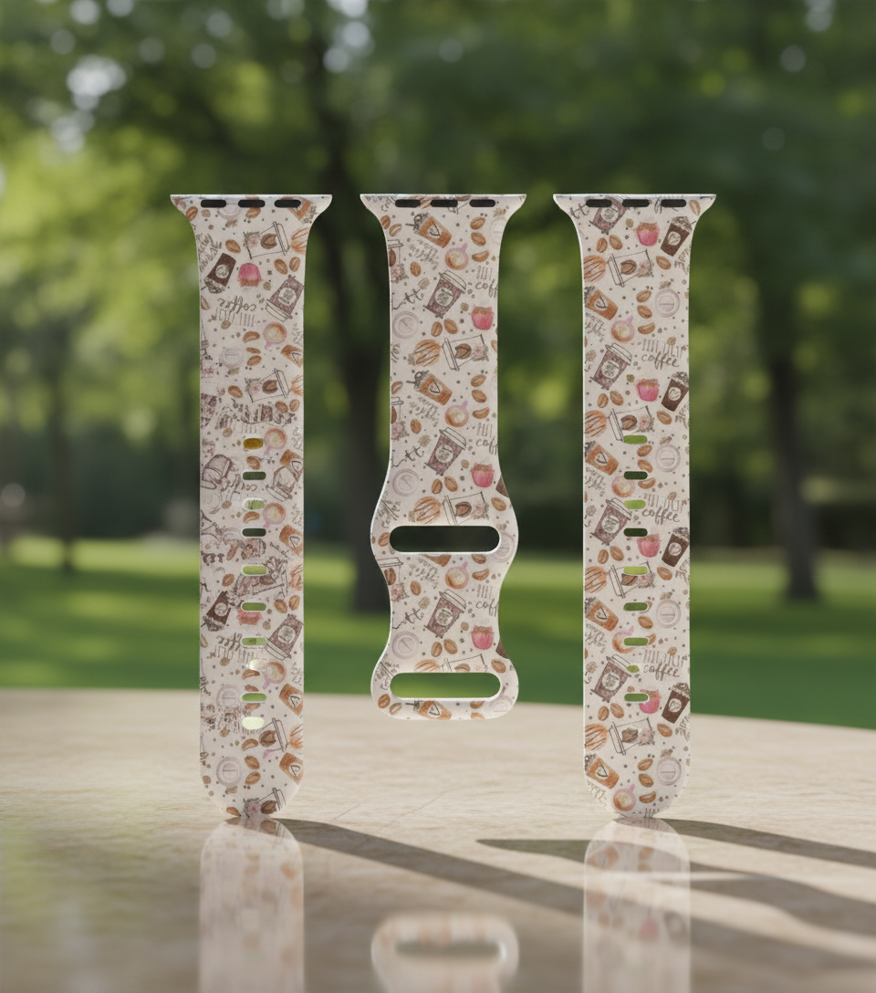 Coffee-Themed Silicone Watch Strap