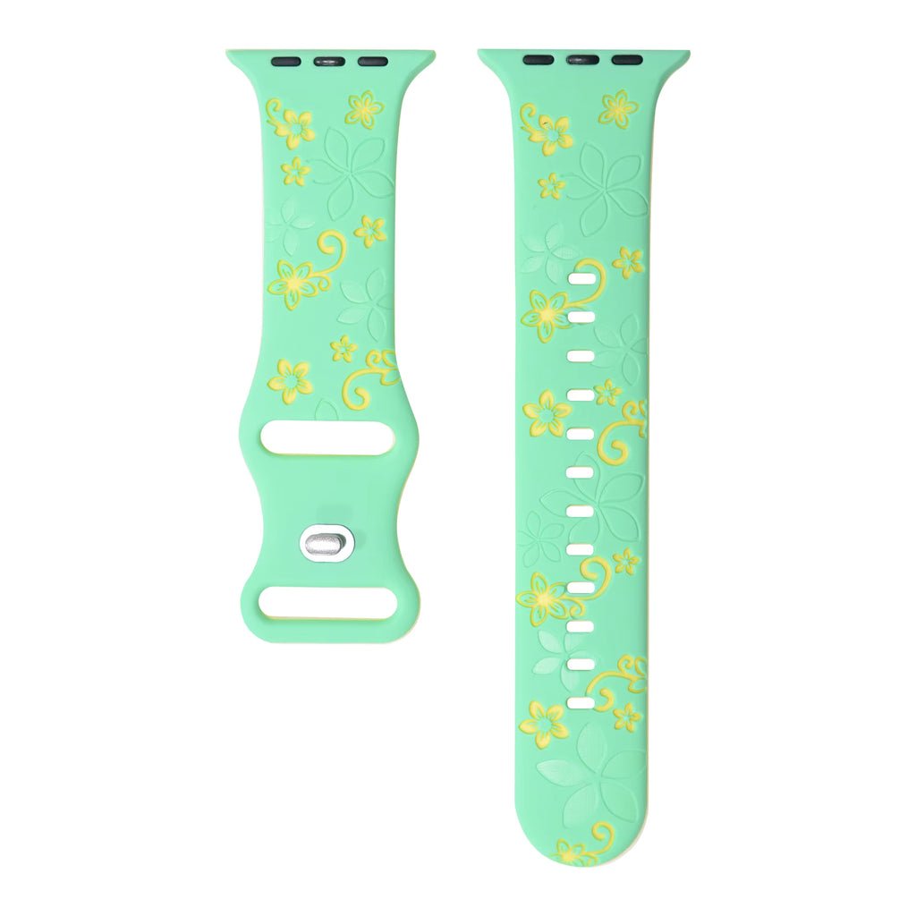 Two-Tone Laser Flower Engraved Silicone Watch Strap
