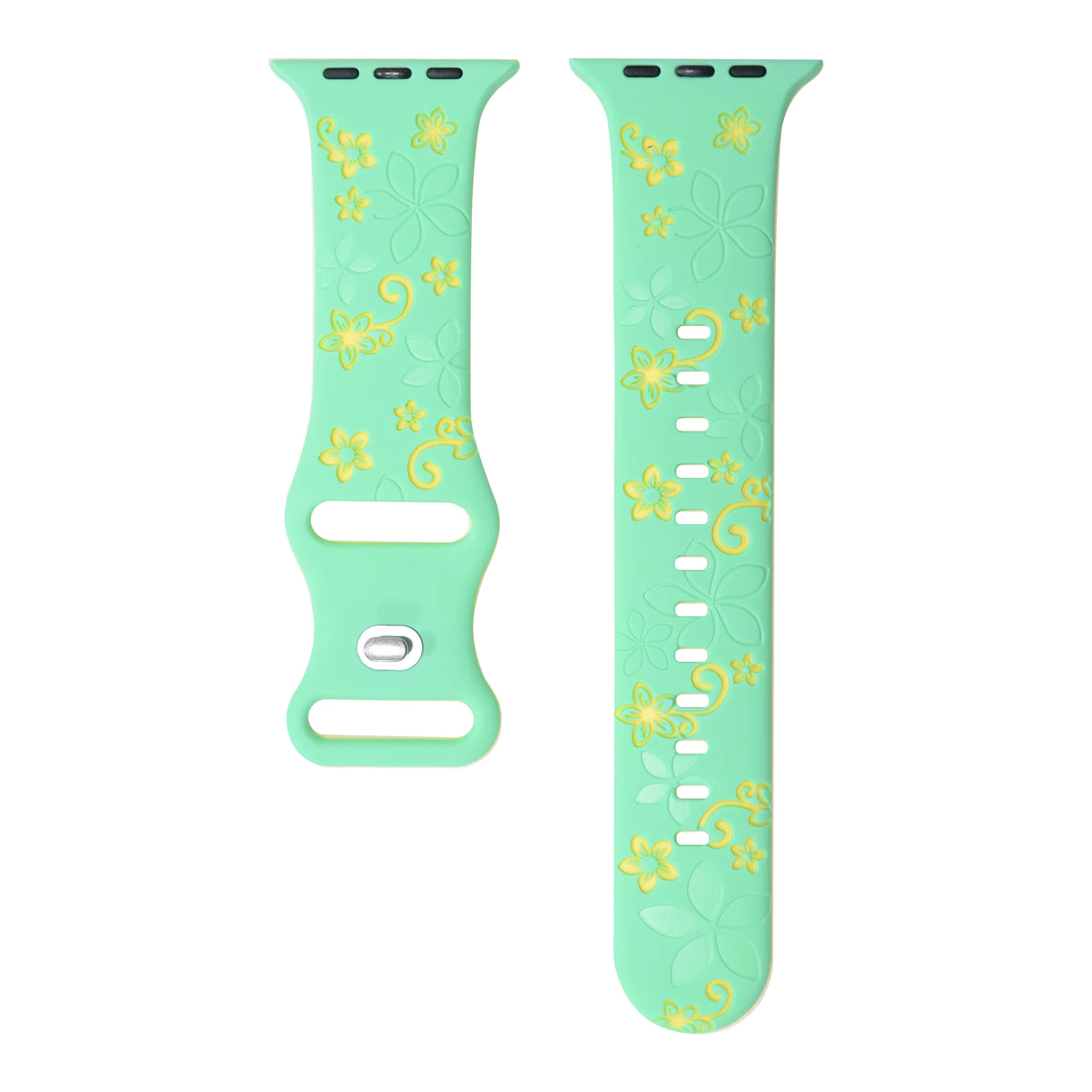 Two-Tone Laser Flower Engraved Silicone Watch Strap