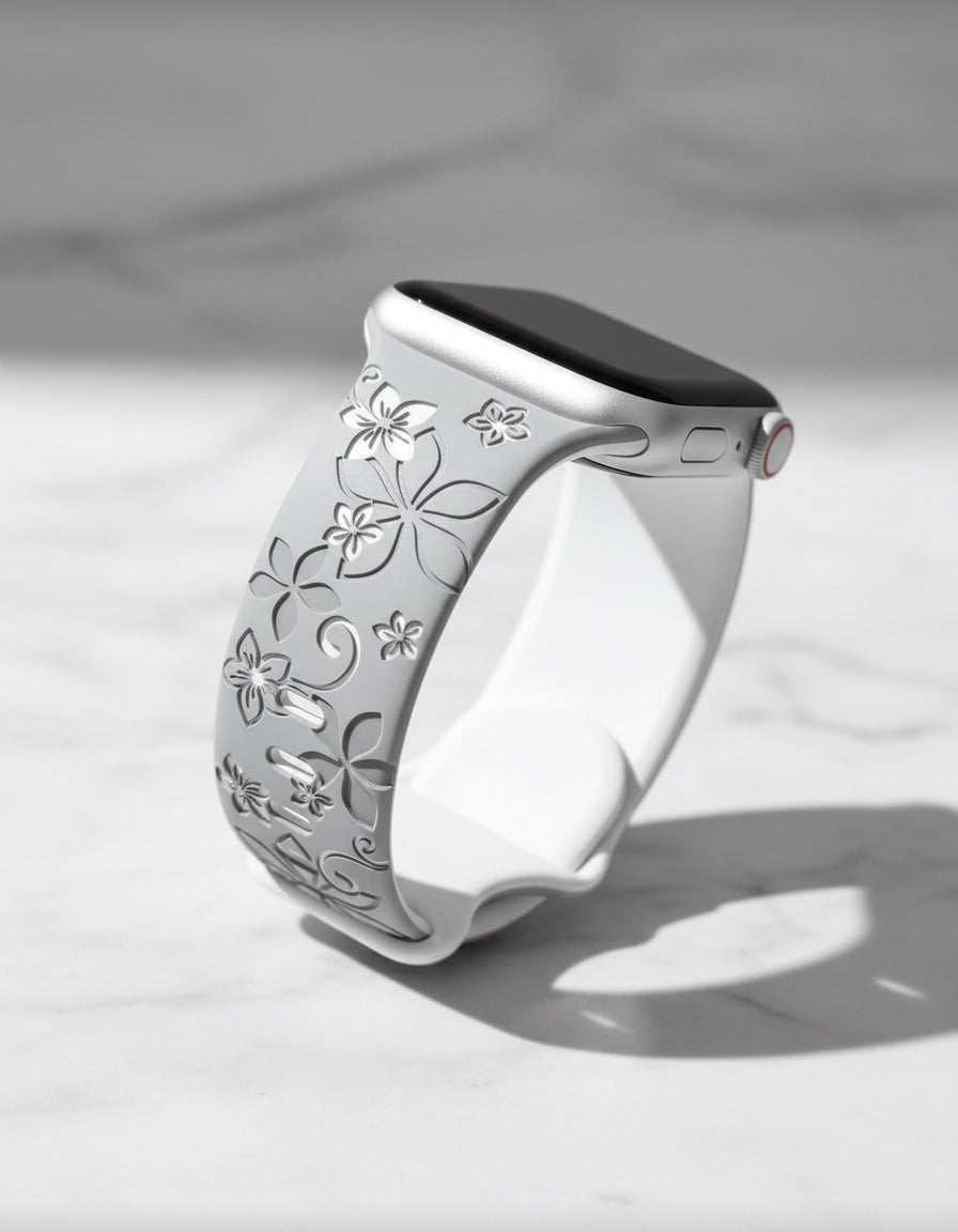 Two-Tone Laser Flower Engraved Silicone Watch Strap