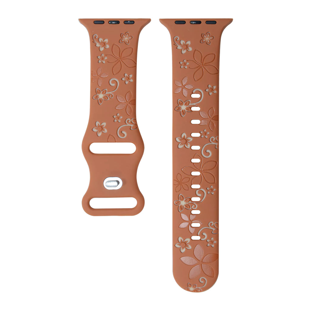 Two-Tone Laser Flower Engraved Silicone Watch Strap