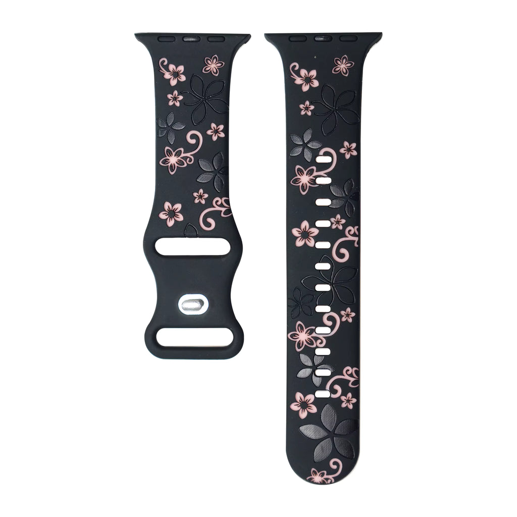 Two-Tone Laser Flower Engraved Silicone Watch Strap