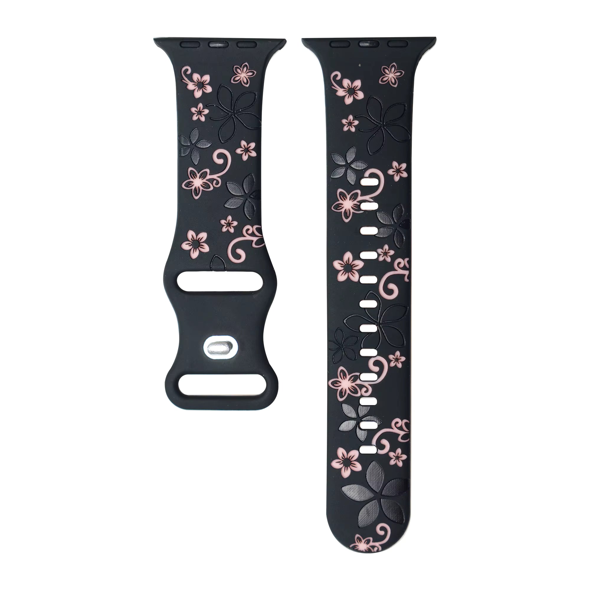 Two-Tone Laser Flower Engraved Silicone Watch Strap