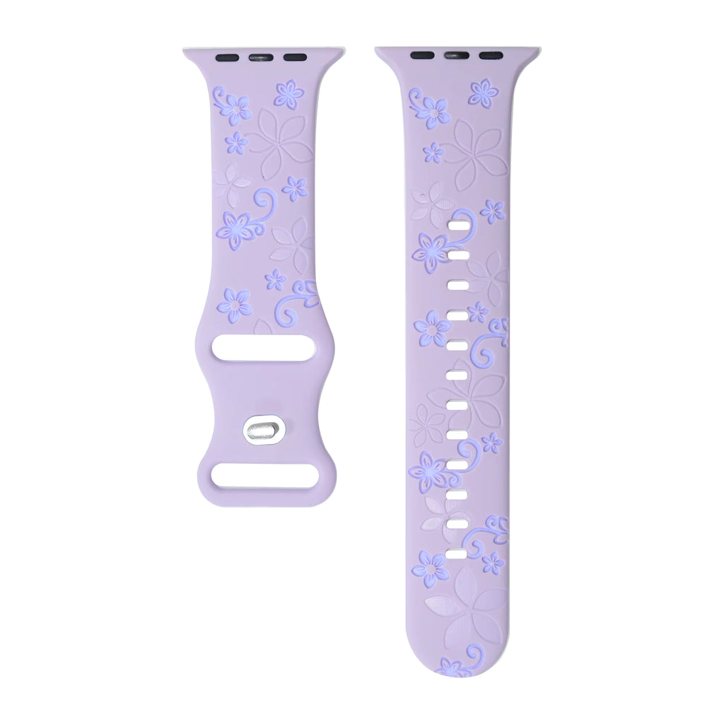 Two-Tone Laser Flower Engraved Silicone Watch Strap