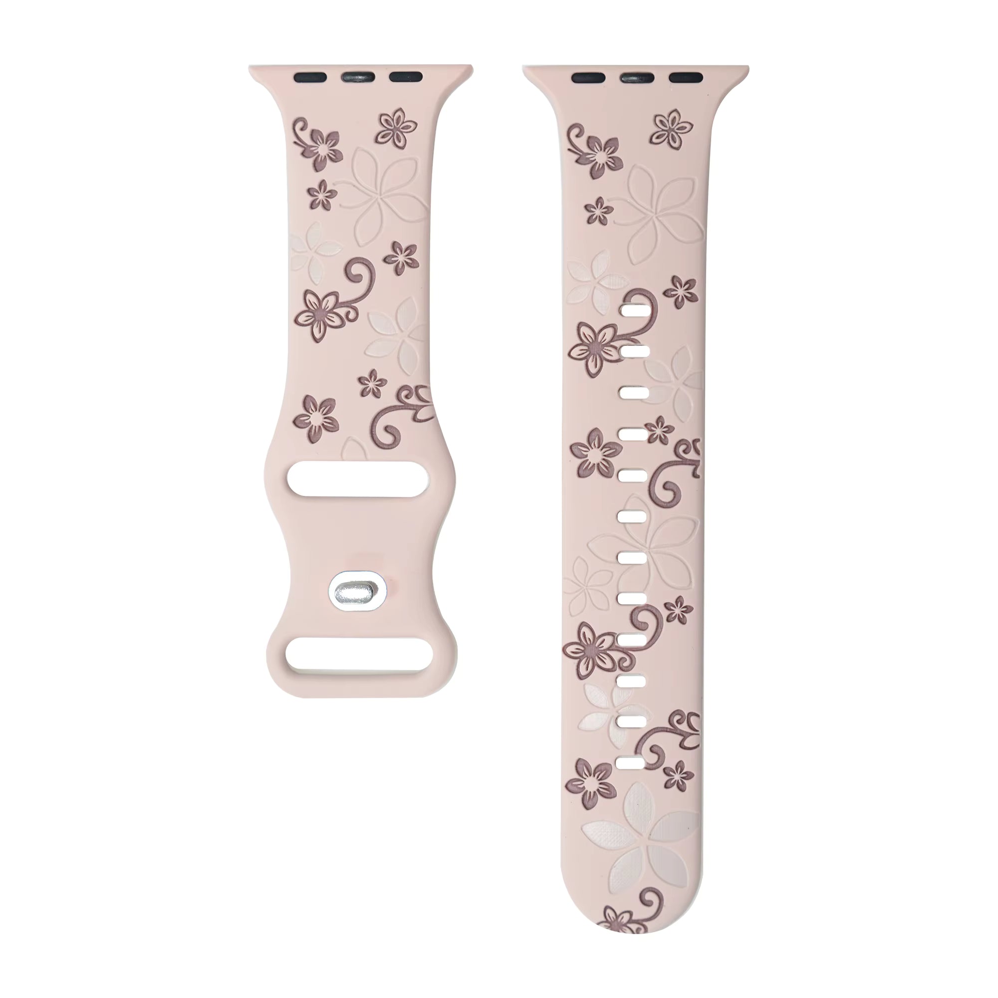 Two-Tone Laser Flower Engraved Silicone Watch Strap