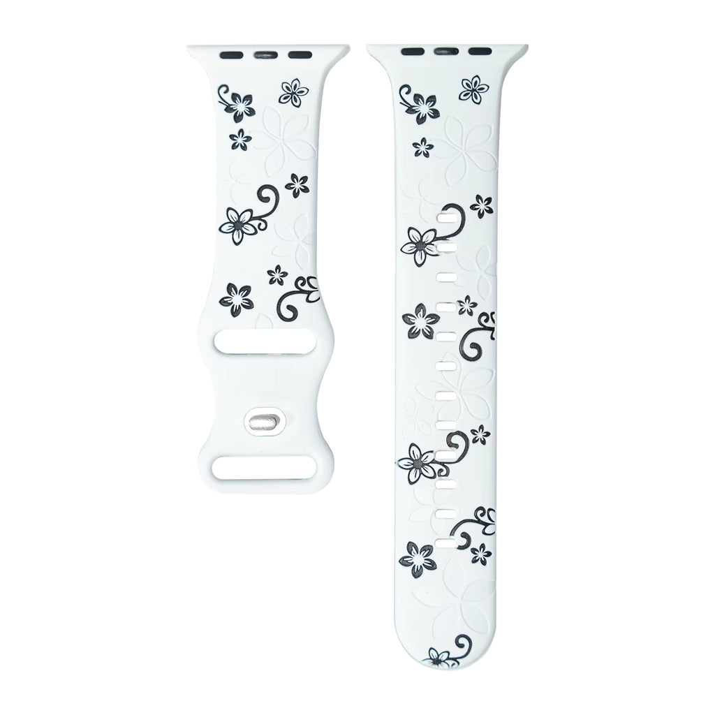 Two-Tone Laser Flower Engraved Silicone Watch Strap