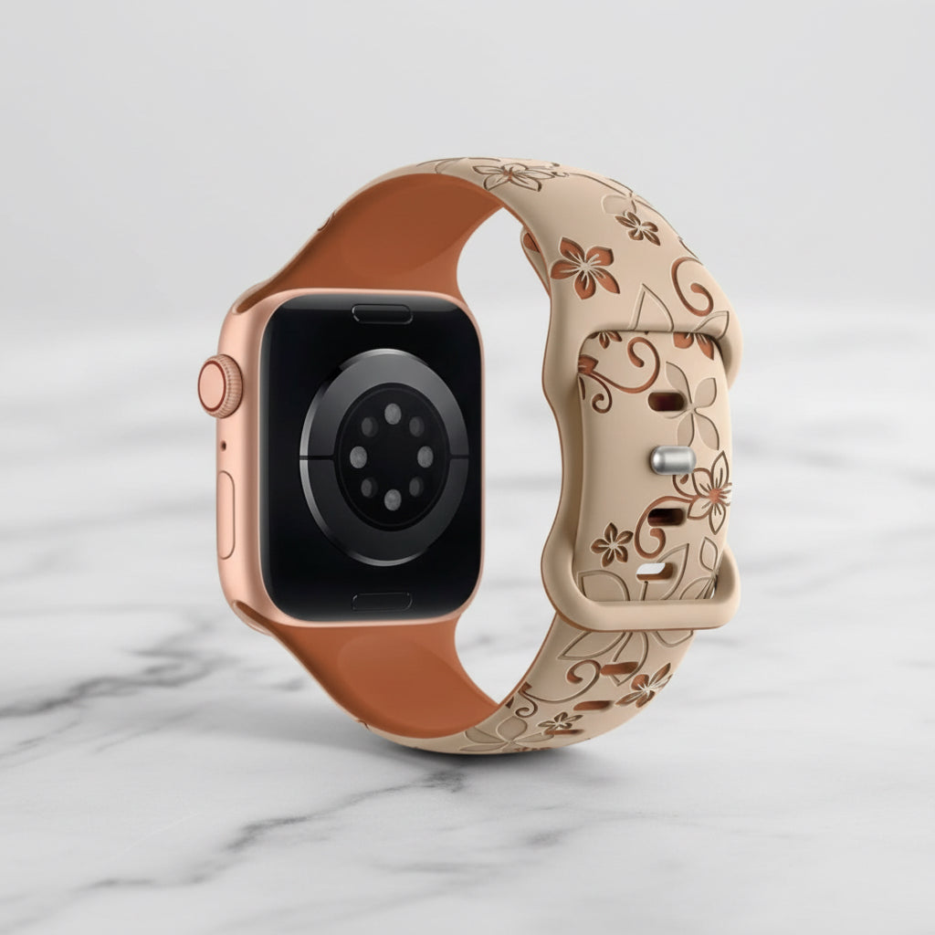 Two-Tone Laser Flower Engraved Silicone Watch Strap