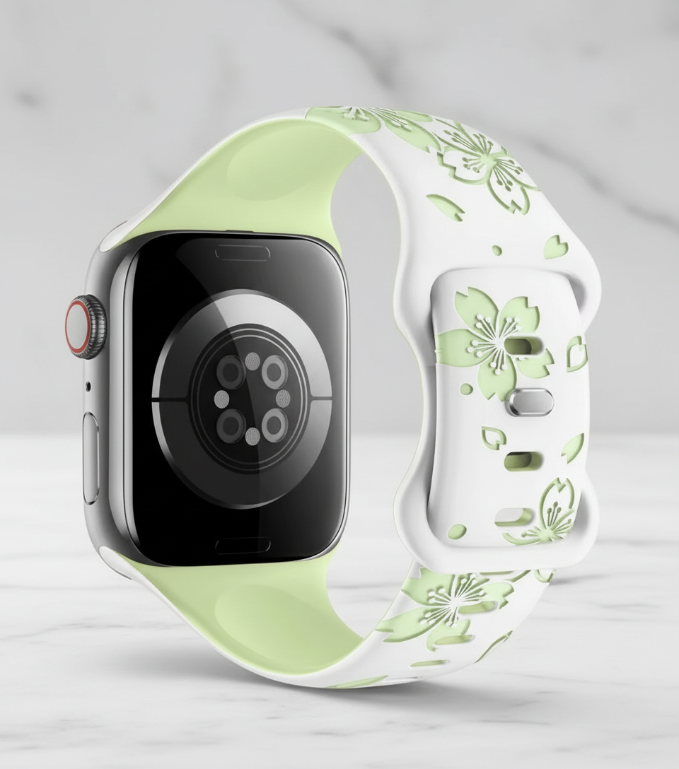 Two-Tone Laser Flower Engraved Silicone Watch Strap