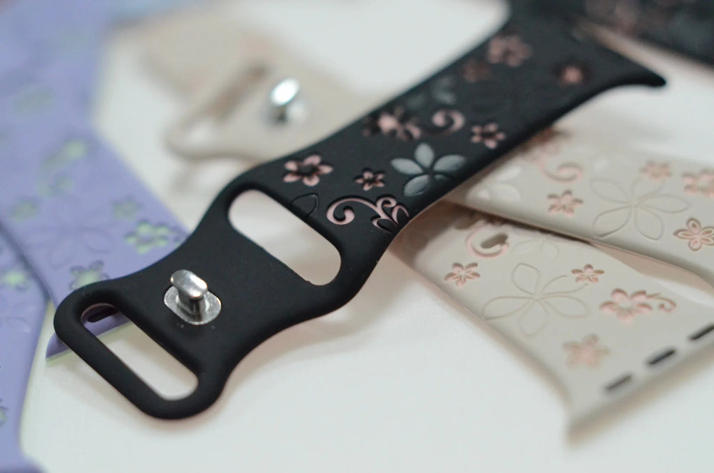 Two-Tone Laser Flower Engraved Silicone Watch Strap