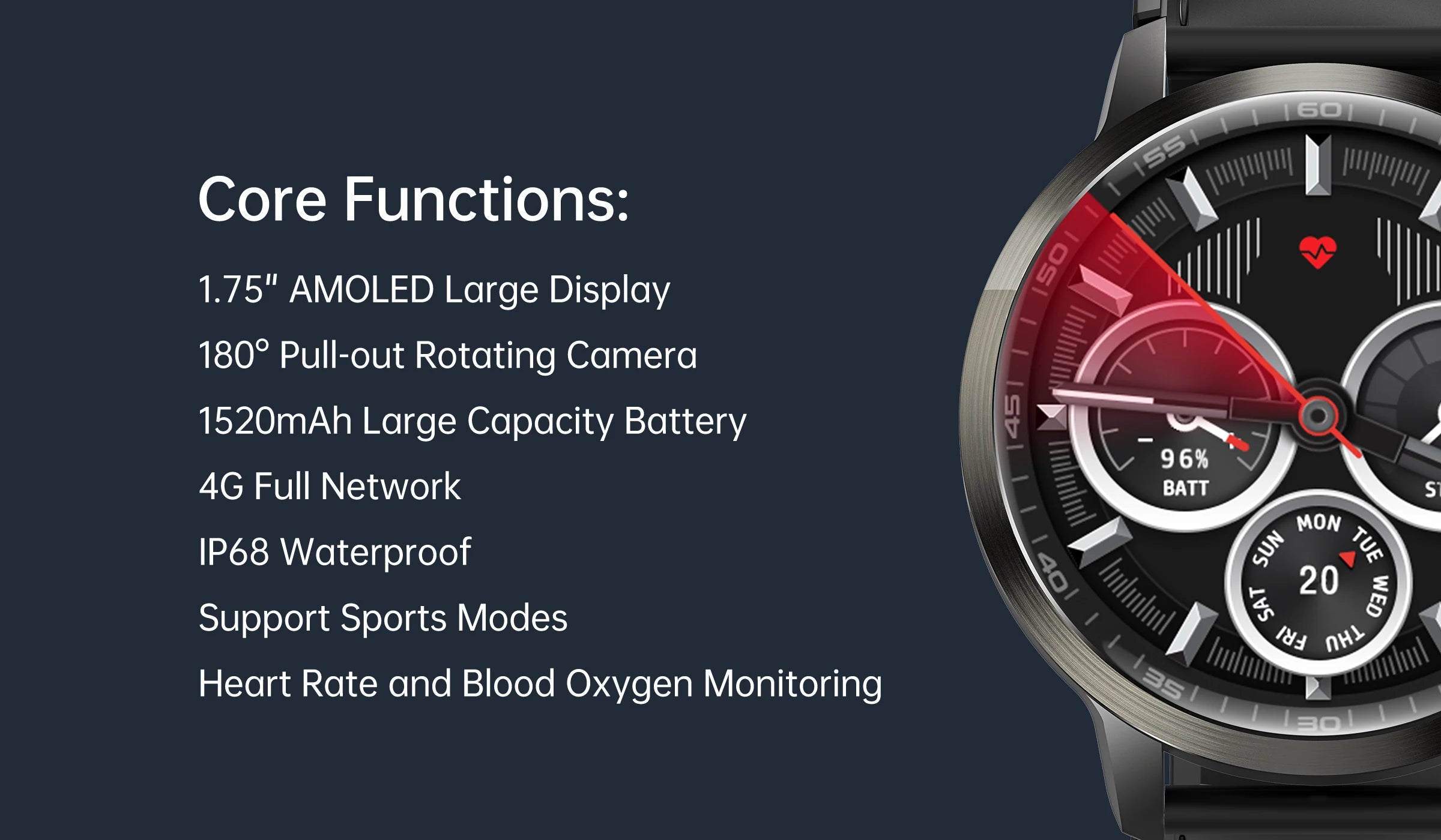 DM82 4G Android Smartwatch – Pull-Out Rotating Camera with AMOLED Display