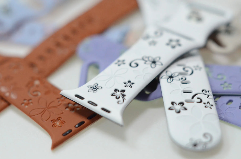 Two-Tone Laser Flower Engraved Silicone Watch Strap
