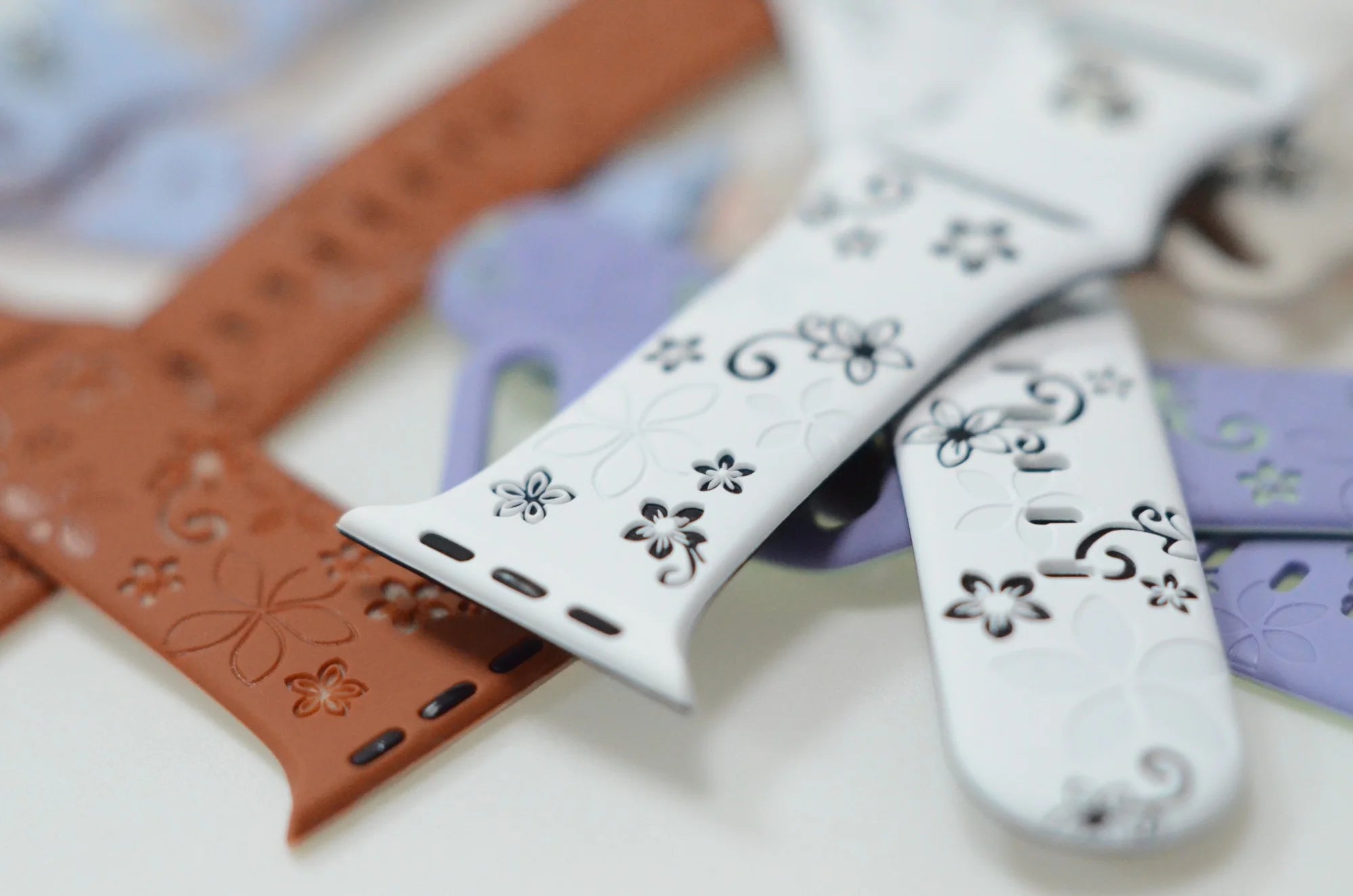 Two-Tone Laser Flower Engraved Silicone Watch Strap