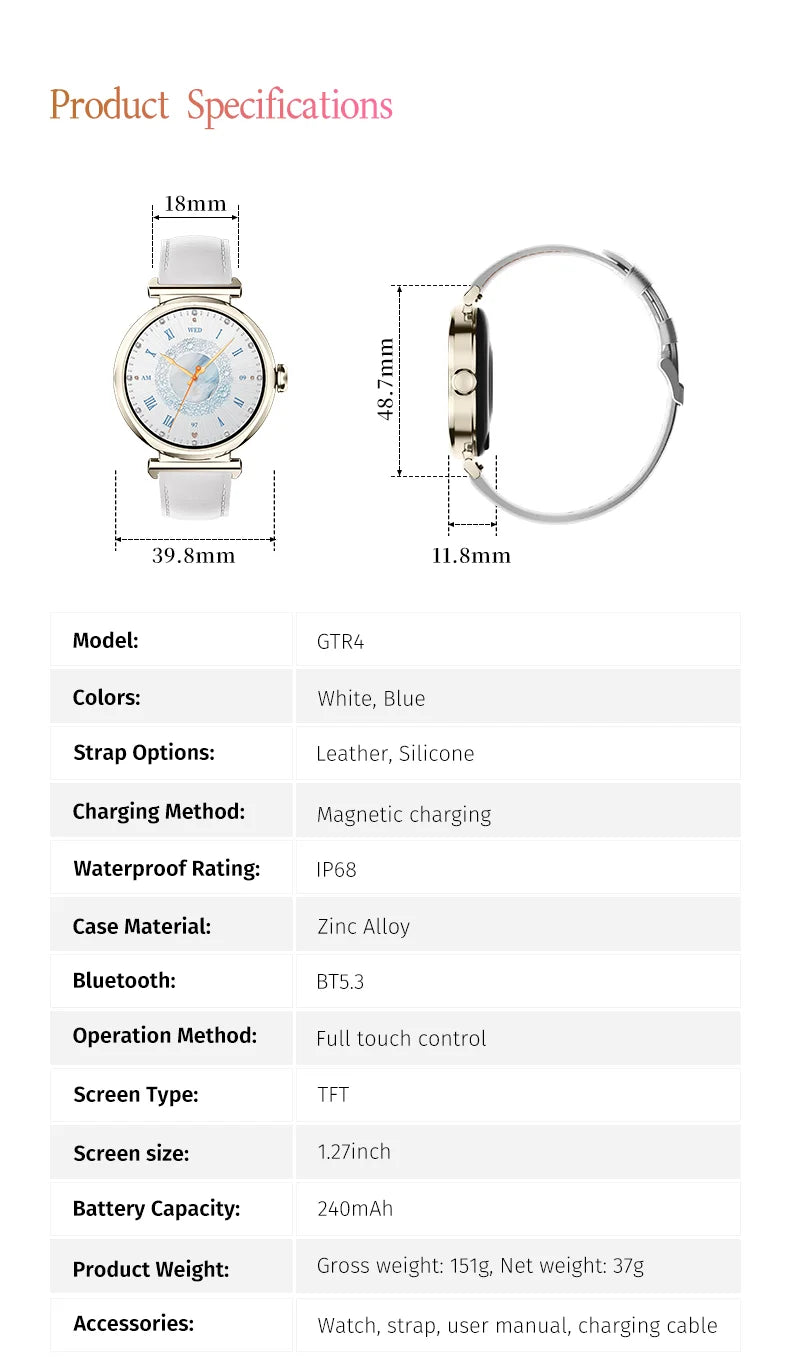 Blue GRACE Women’s Smart Watch | GTR4 IP68