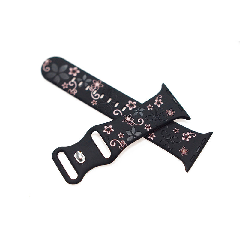 Two-Tone Laser Flower Engraved Silicone Watch Strap