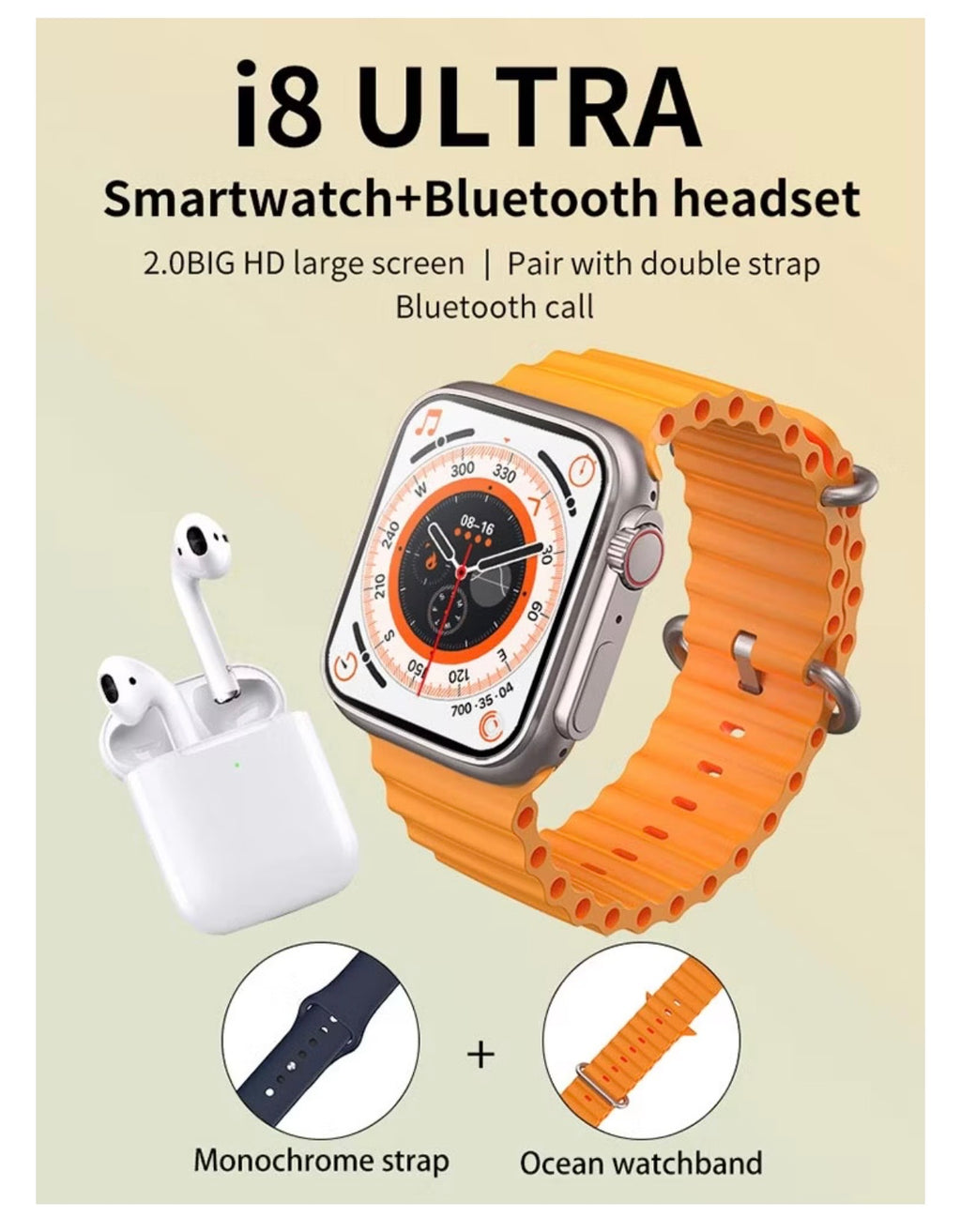 I8 PRO Max Ultra 2-in-1 Smartwatch with Wireless Earbuds